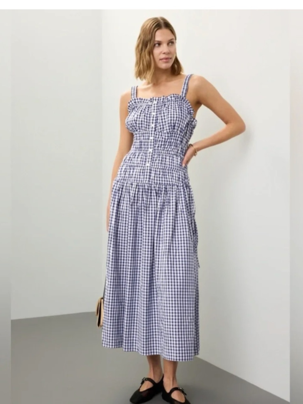 Jason Wu Navy Blue and White Gingham Midi Dress Size 6